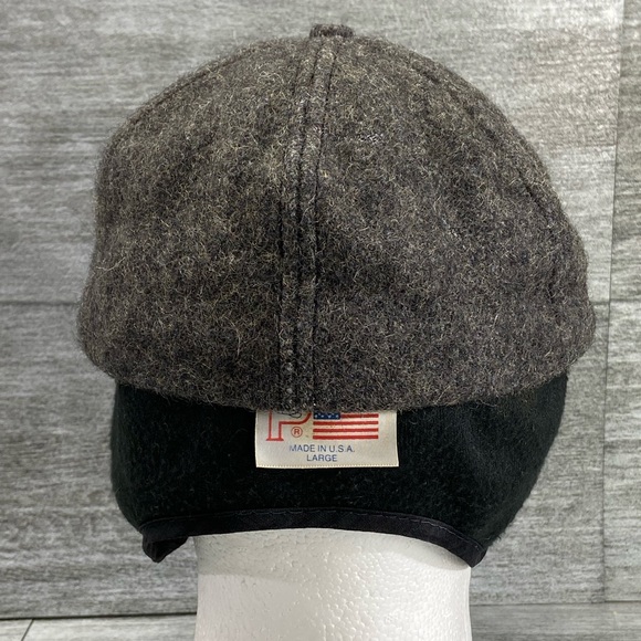 VTG P Caps USA Wool Hat Adult Large Ear Neck Flap Gray Black Preowned - Picture 11 of 16